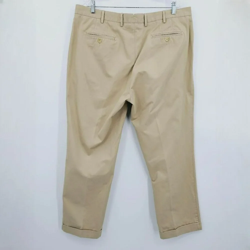 Peter Millar Khaki Pants 40 Raleigh Washed Twill Flat Front Pima Cotton Cuffed
